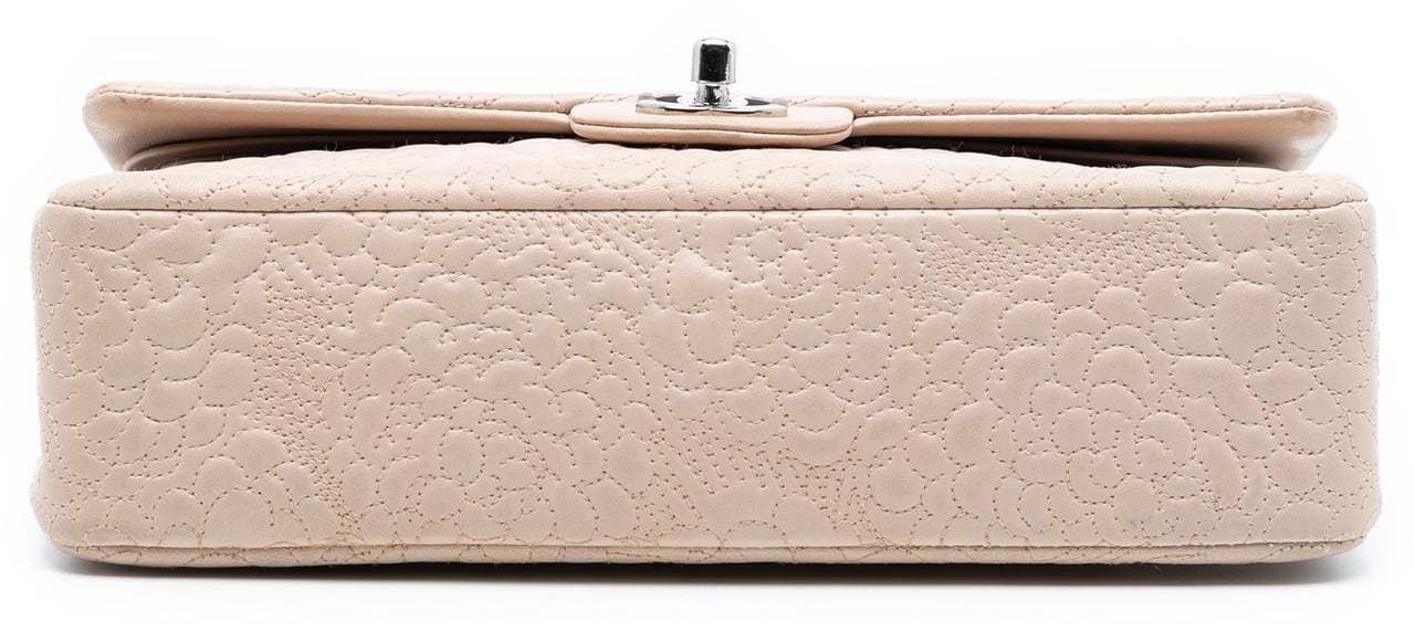 Chanel Medium Classic Lambskin Camellia Stitched Double Flap Bruin