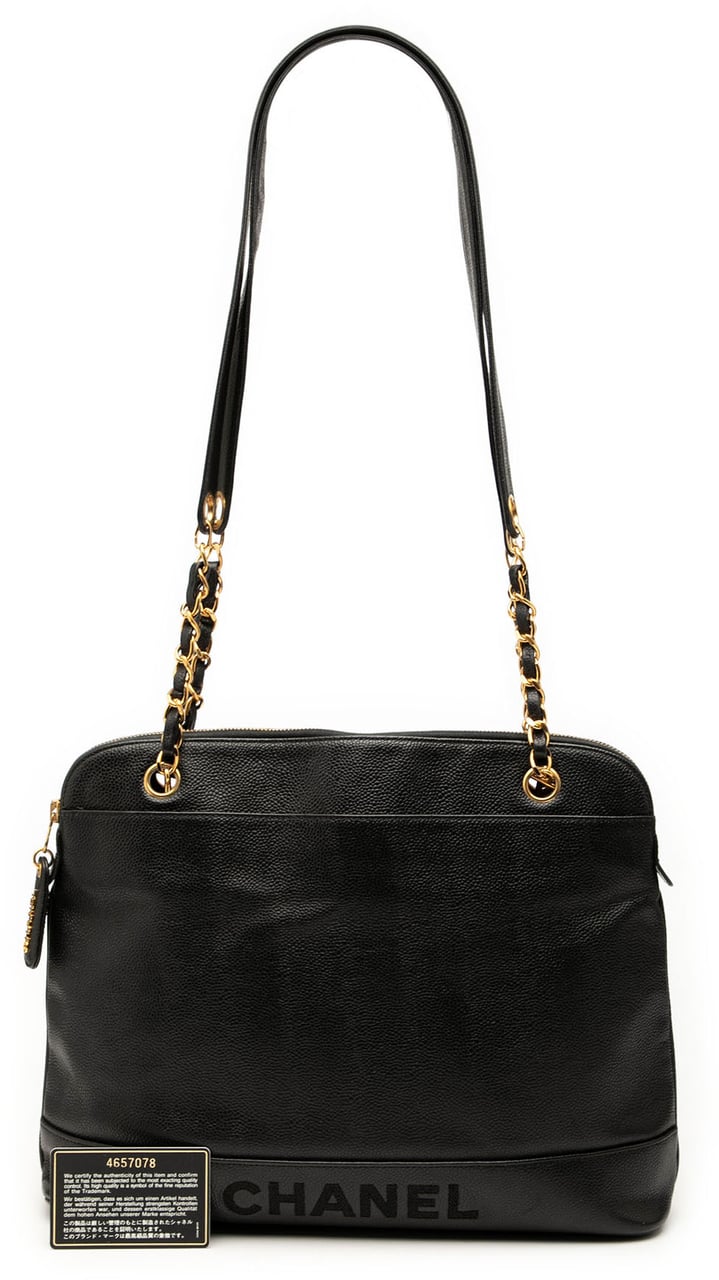 Chanel Caviar Logo Chain Shoulder Bag Zwart