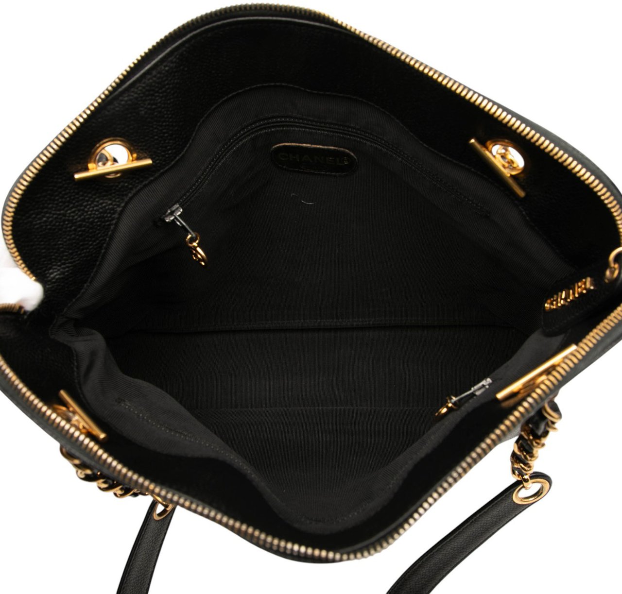 Chanel Caviar Logo Chain Shoulder Bag Zwart