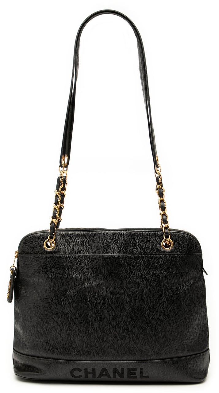 Chanel Caviar Logo Chain Shoulder Bag Zwart