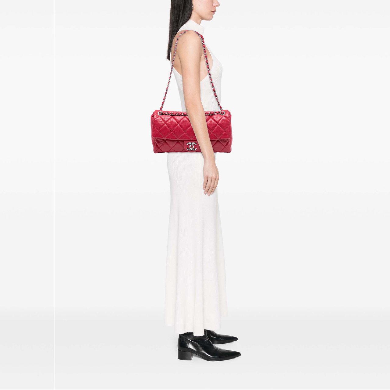 Chanel Medium Glazed Caviar Nature Flap Rood