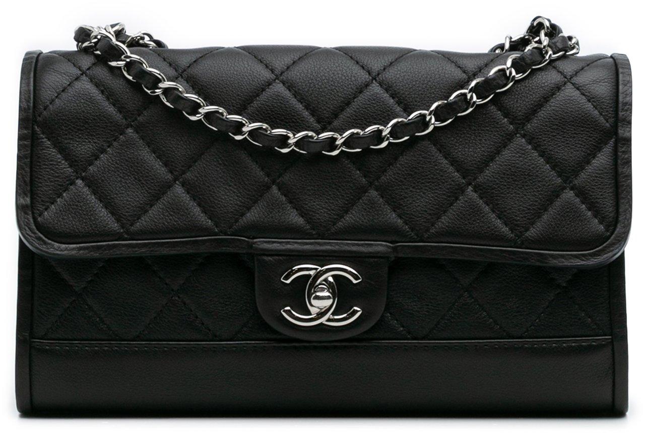 Chanel CC Quilted Lambskin Single Flap Zwart