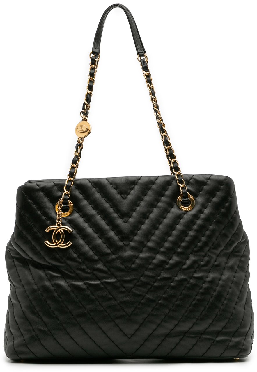 Chanel Large Chevron Calfskin Surpique Tote Zwart