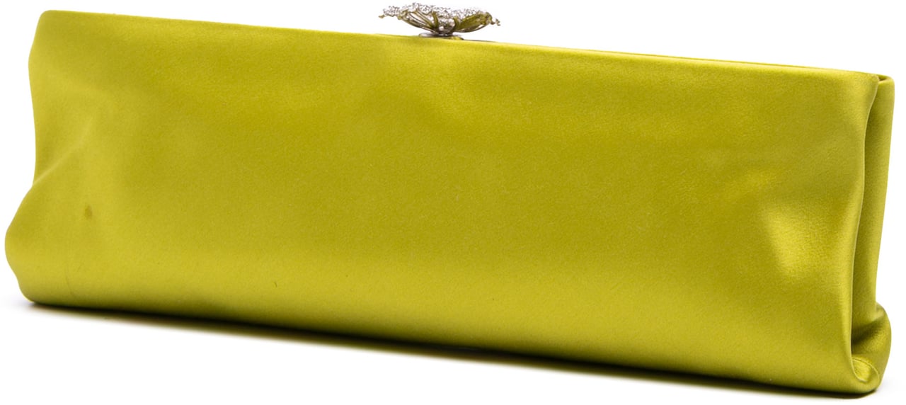 Chanel Satin Crystal Camellia Evening Frame Clutch Groen