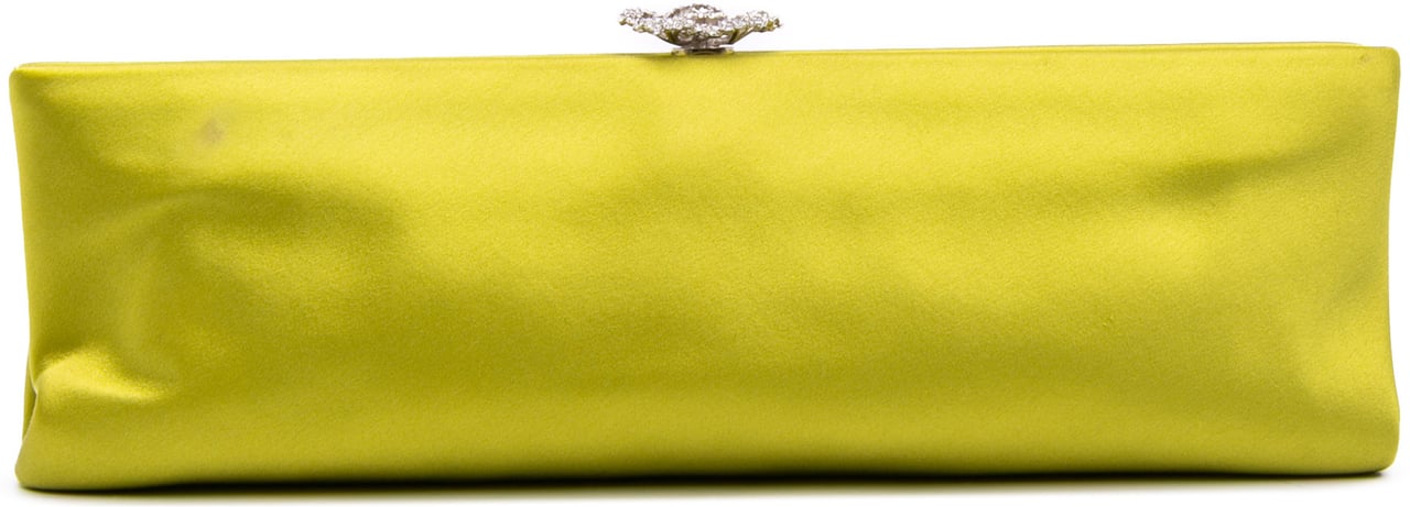 Chanel Satin Crystal Camellia Evening Frame Clutch Groen