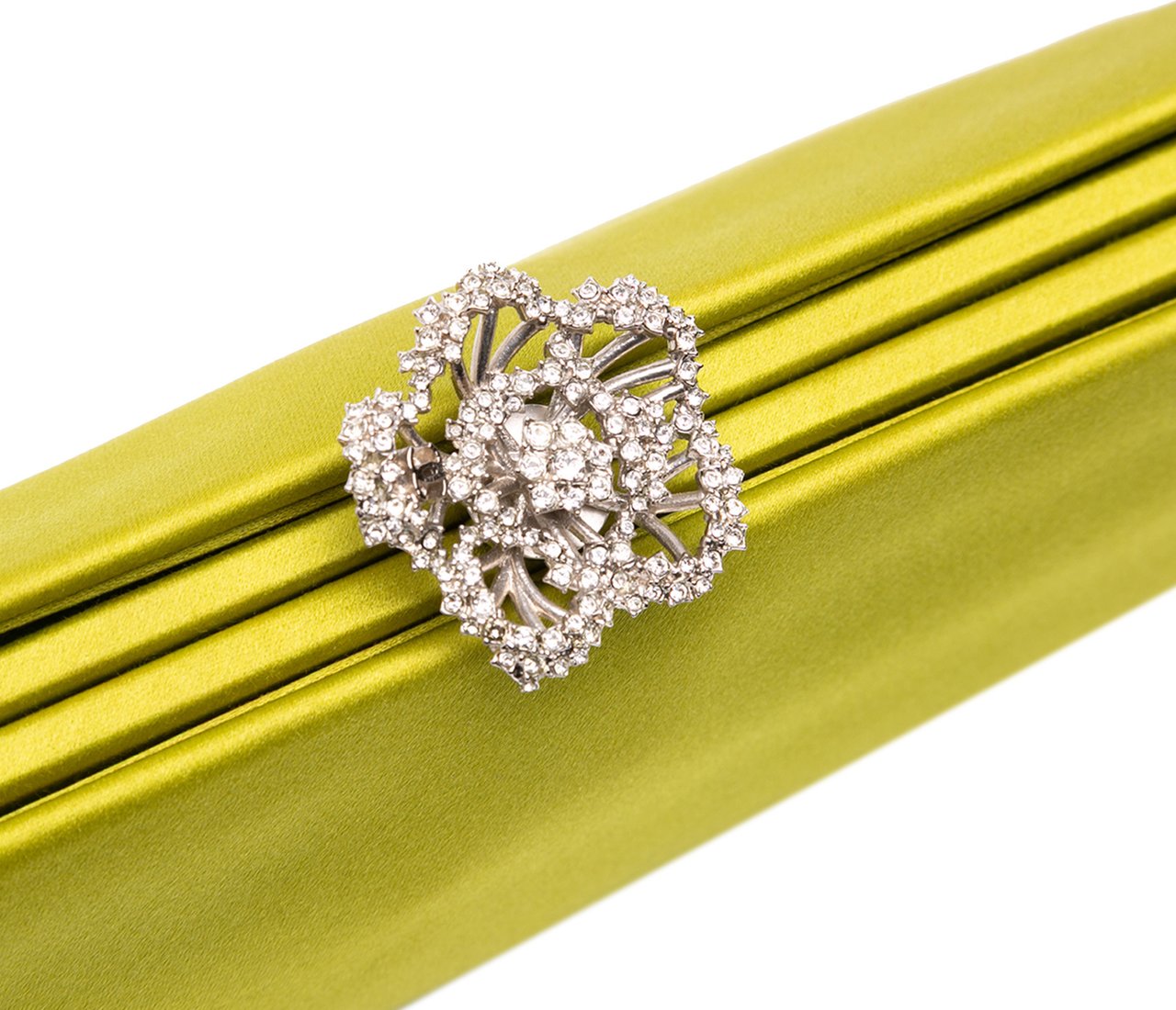 Chanel Satin Crystal Camellia Evening Frame Clutch Groen