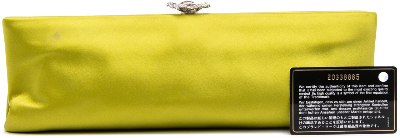 Chanel Satin Crystal Camellia Evening Frame Clutch Groen