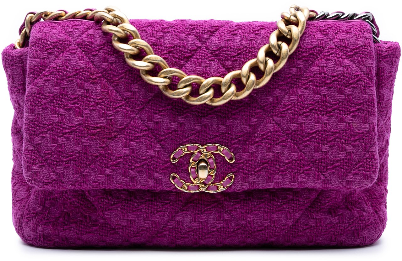 Chanel Large Tweed 19 Flap Paars