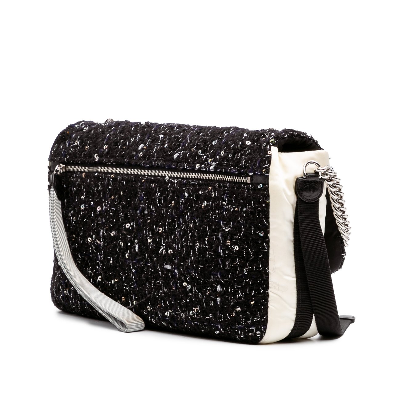 Chanel Bicolor Tweed and Nylon Astronaut Essentials Flap Zwart