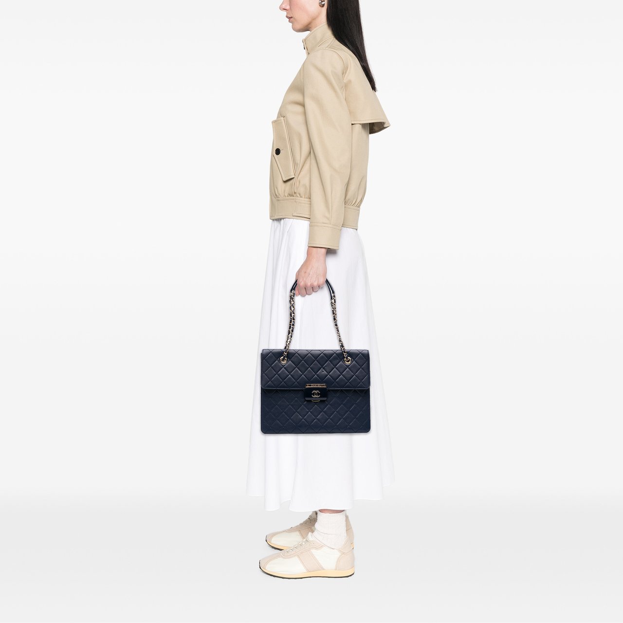 Chanel Quilted Sheepskin Beauty Lock Shopping Tote Blauw