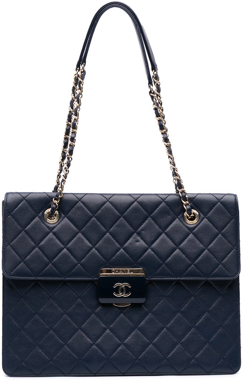 Chanel Quilted Sheepskin Beauty Lock Shopping Tote Blauw