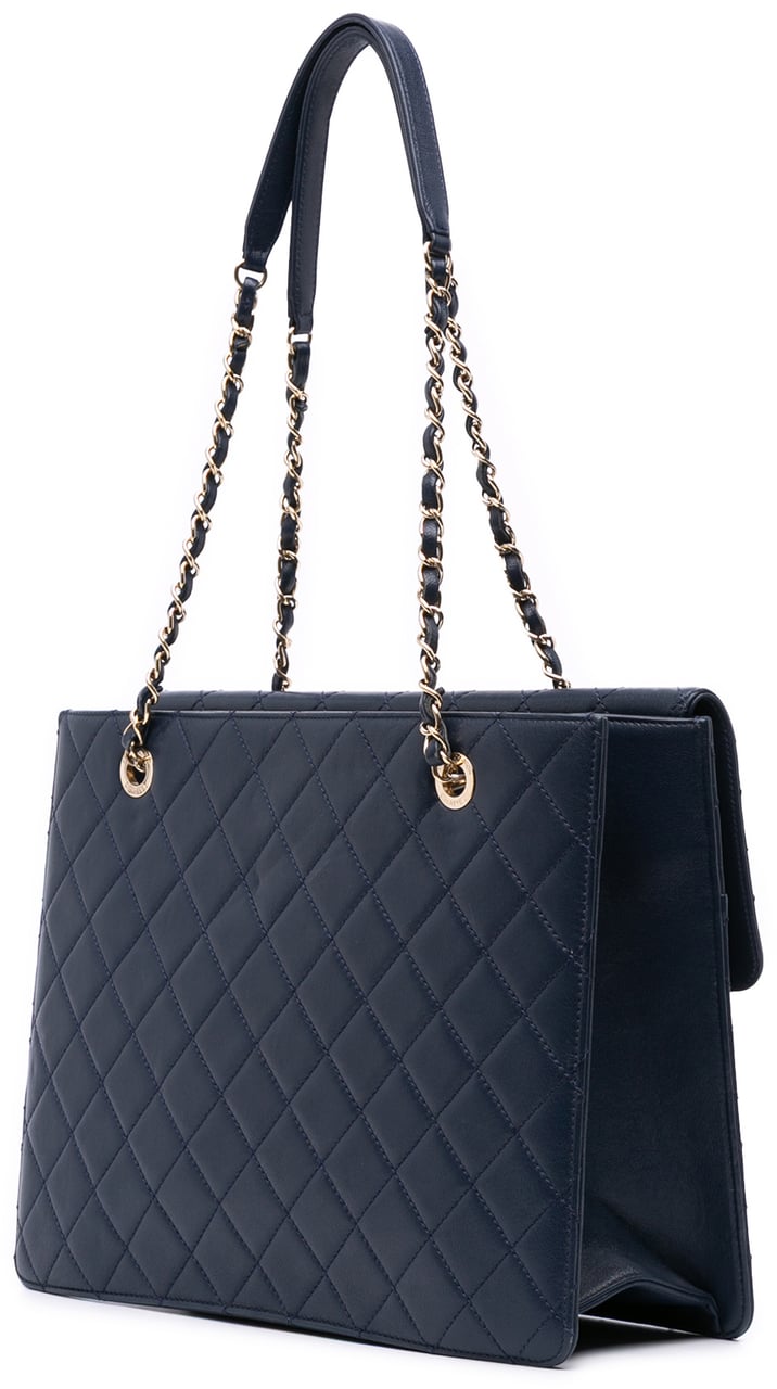 Chanel Quilted Sheepskin Beauty Lock Shopping Tote Blauw