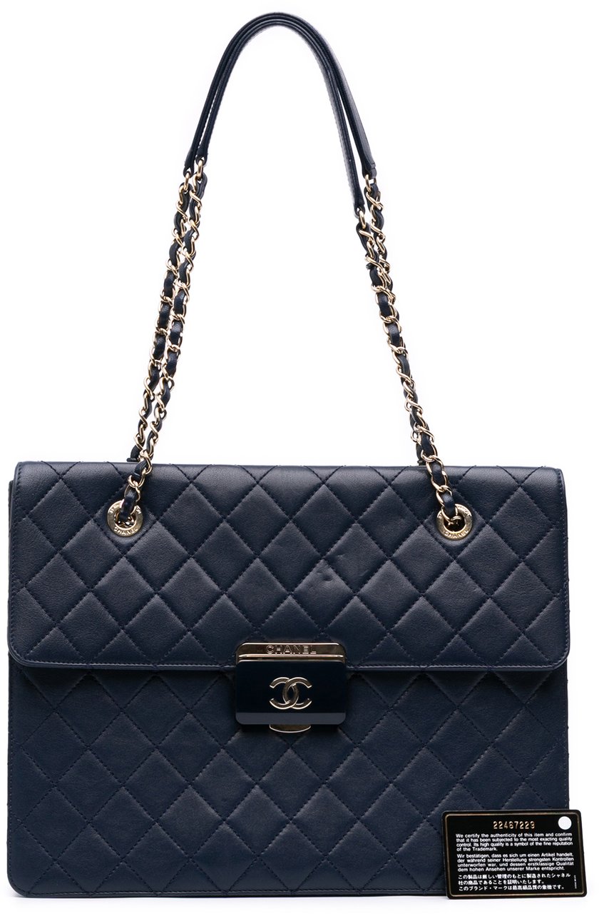 Chanel Quilted Sheepskin Beauty Lock Shopping Tote Blauw