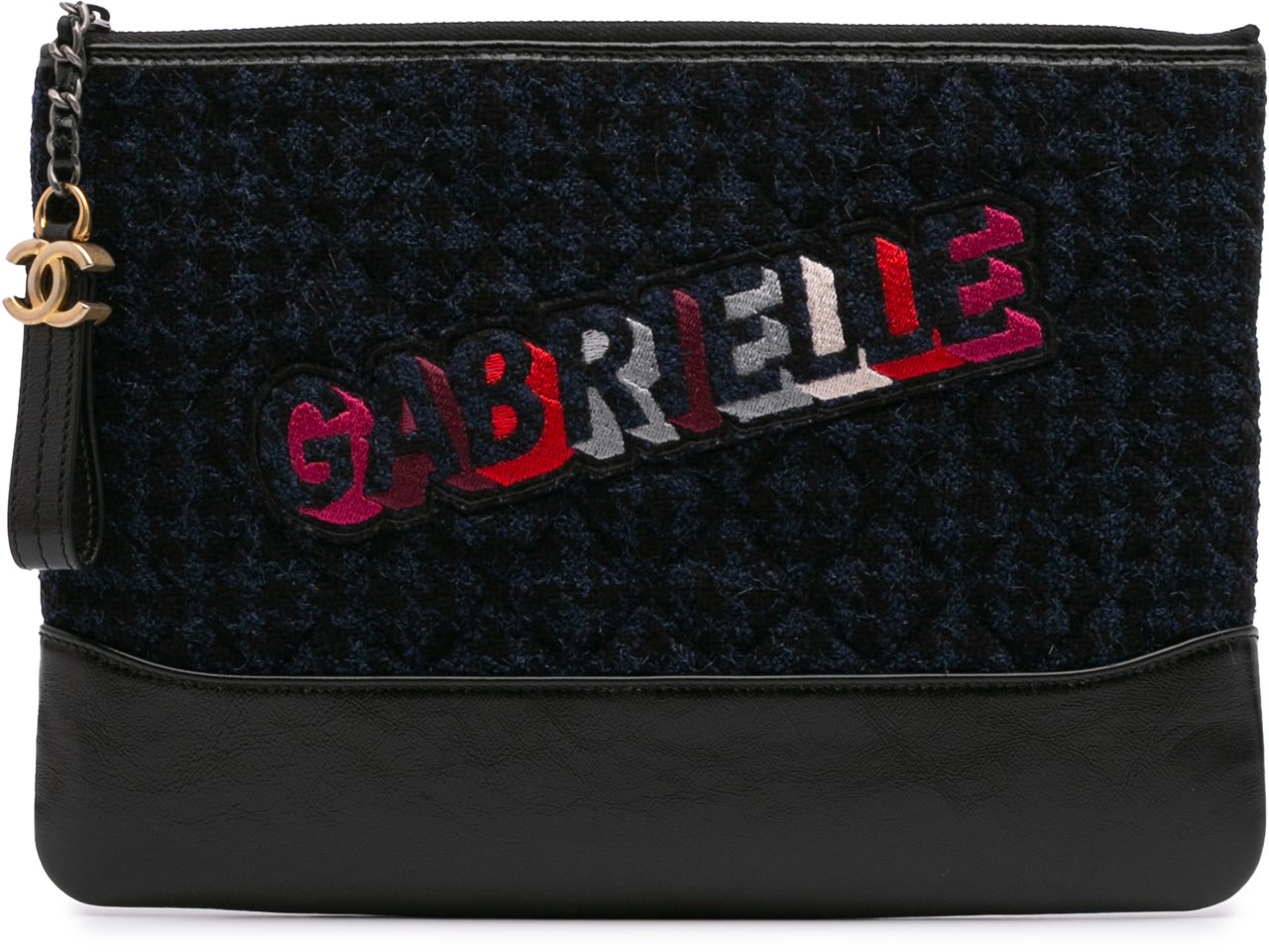 Chanel Quilted Tweed and Calfskin Embroidered Gabrielle Clutch Blauw