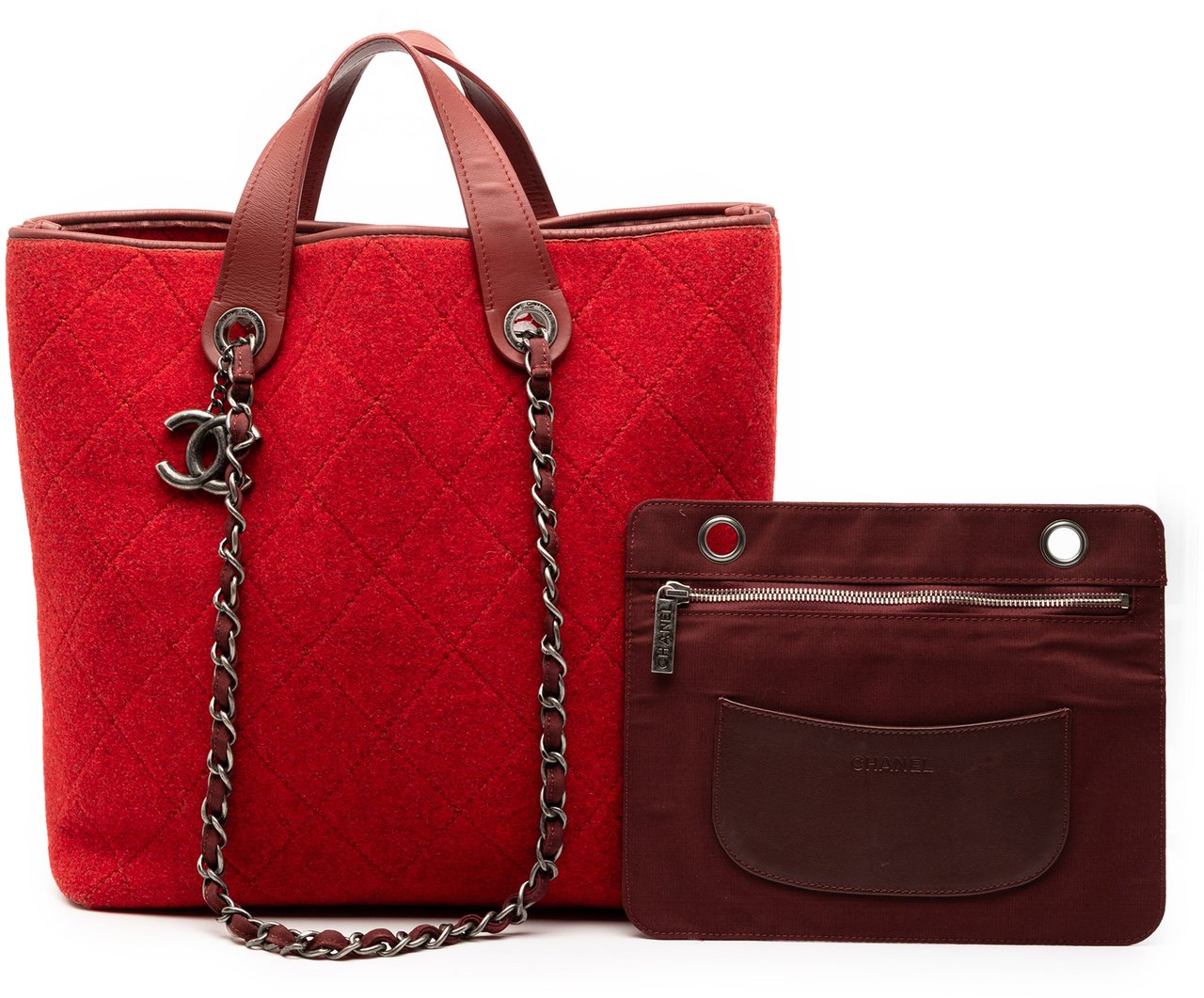Chanel Medium CC Quilted Felt Pop Tote Rood