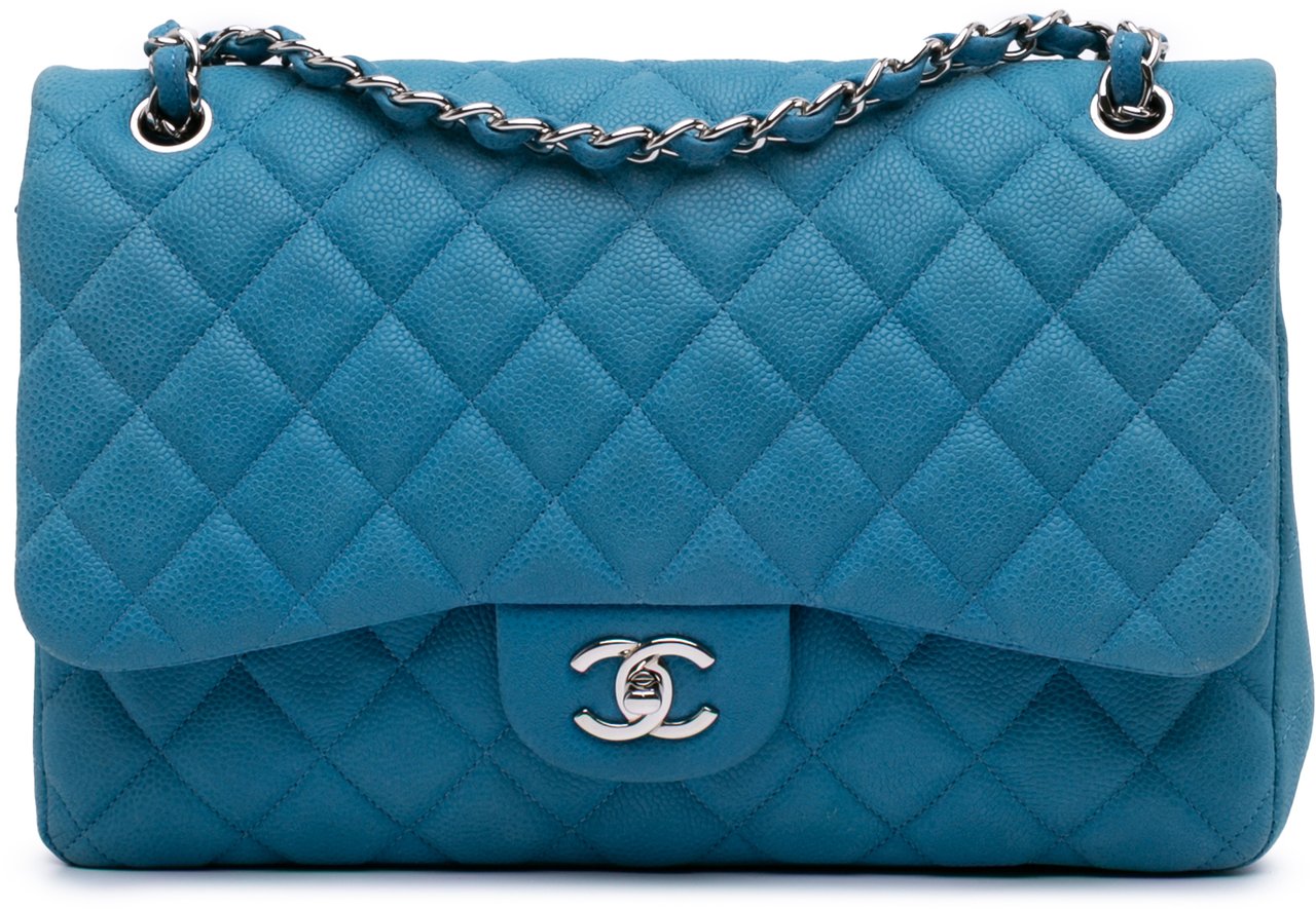 Chanel Jumbo Classic Caviar Double Flap Blauw
