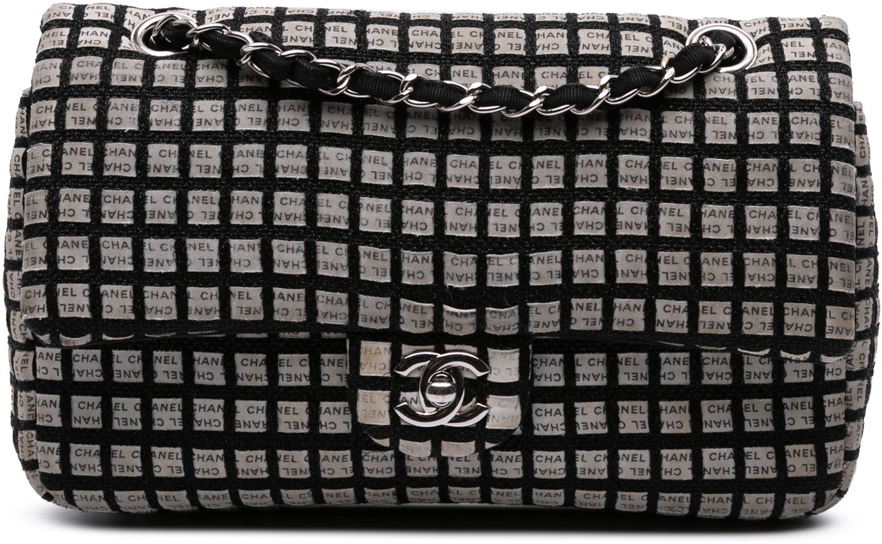 Chanel Medium Classic Ribbon Tweed Double Flap Wit