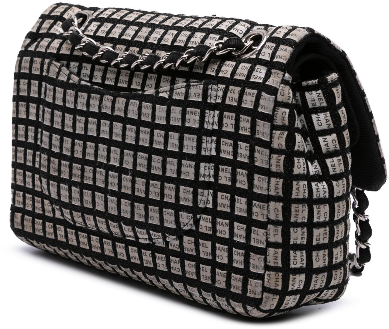 Chanel Medium Classic Ribbon Tweed Double Flap Wit