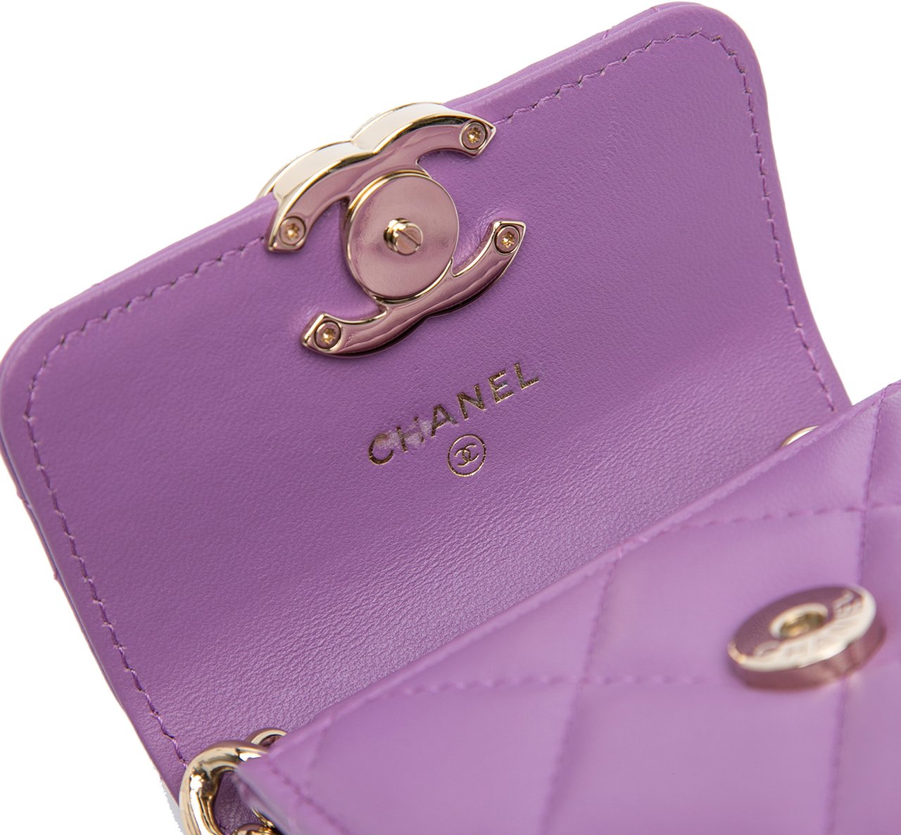 Chanel CC Quilted Lambskin Coco Card Holder on Chain Paars