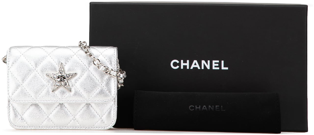 Chanel Metallic Lambskin Crystal Star Chain Belt Bag Zilver