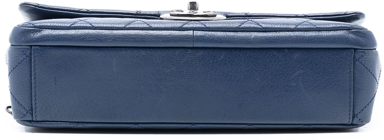 Chanel Large Quilted Goatskin Double Carry Waist Chain Flap Blauw