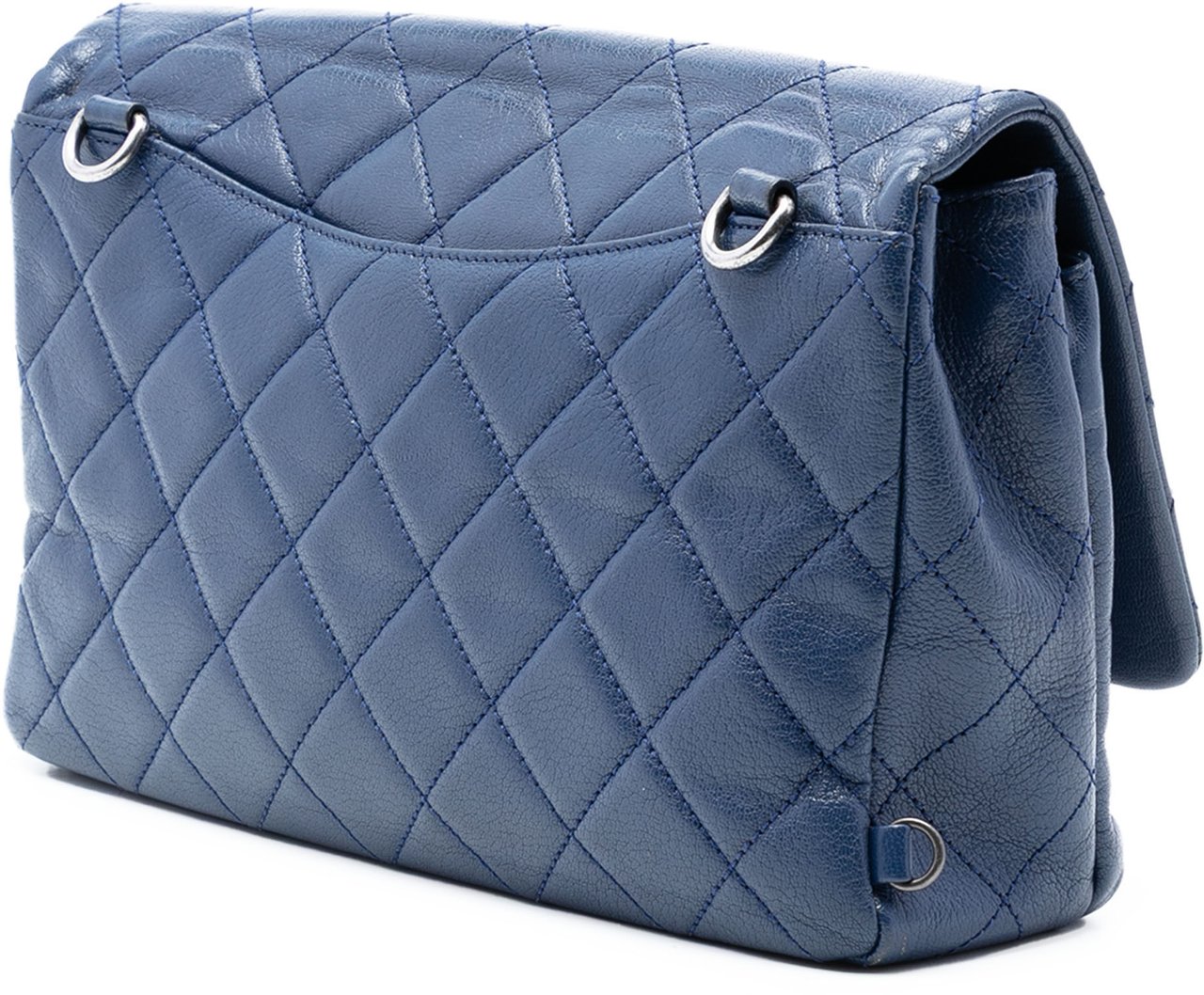 Chanel Large Quilted Goatskin Double Carry Waist Chain Flap Blauw