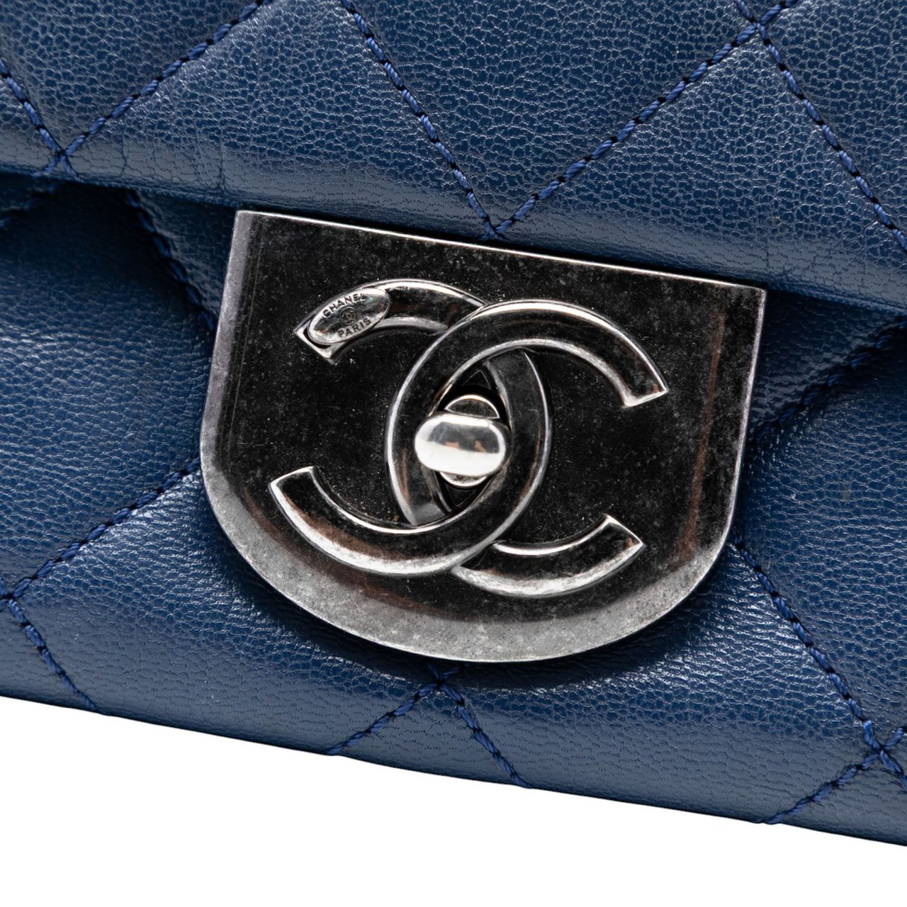 Chanel Large Quilted Goatskin Double Carry Waist Chain Flap Blauw