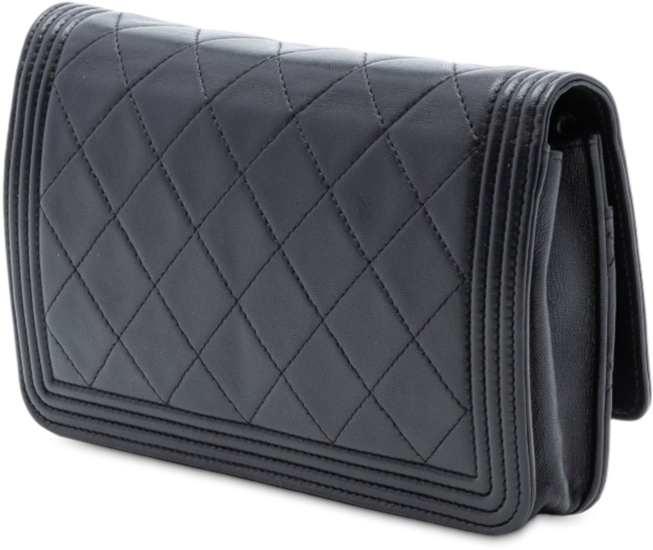 Chanel Quilted Lambskin Boy Wallet On Chain Zwart