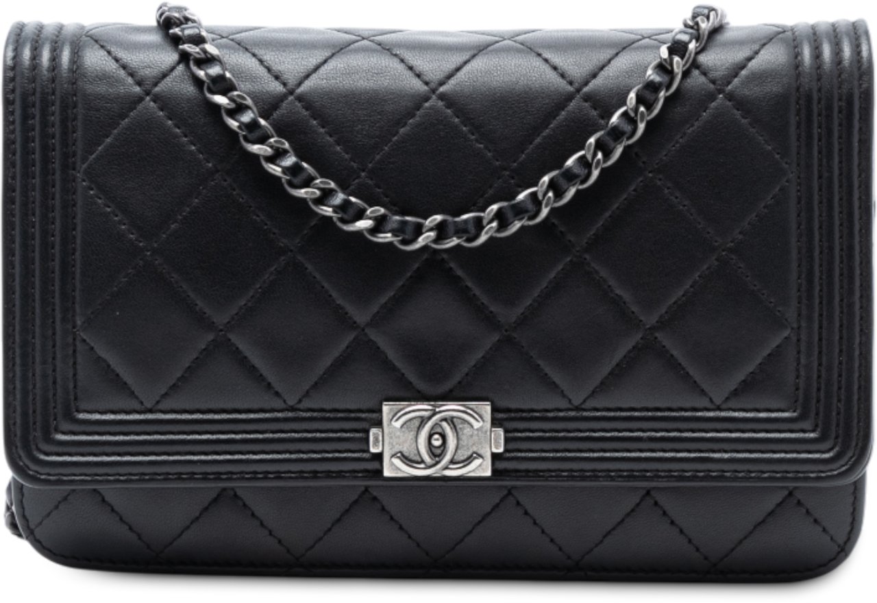 Chanel Quilted Lambskin Boy Wallet On Chain Zwart