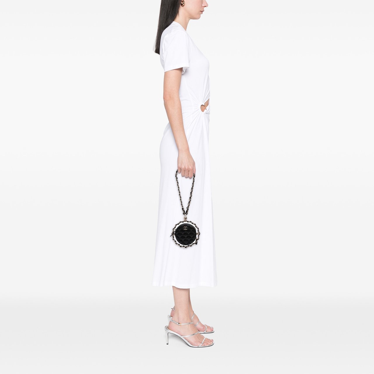 Chanel CC Quilted Lambskin Round Chain Around Clutch With Chain Zwart