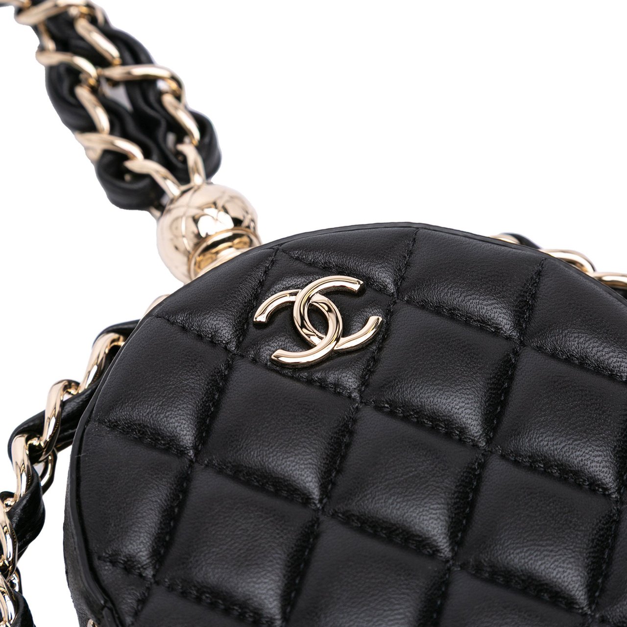 Chanel CC Quilted Lambskin Round Chain Around Clutch With Chain Zwart