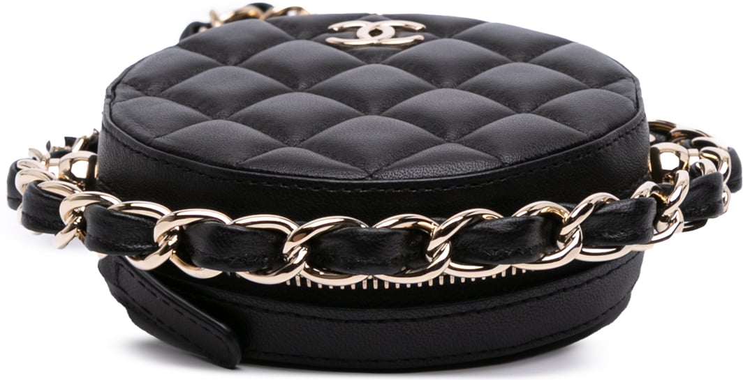 Chanel CC Quilted Lambskin Round Chain Around Clutch With Chain Zwart
