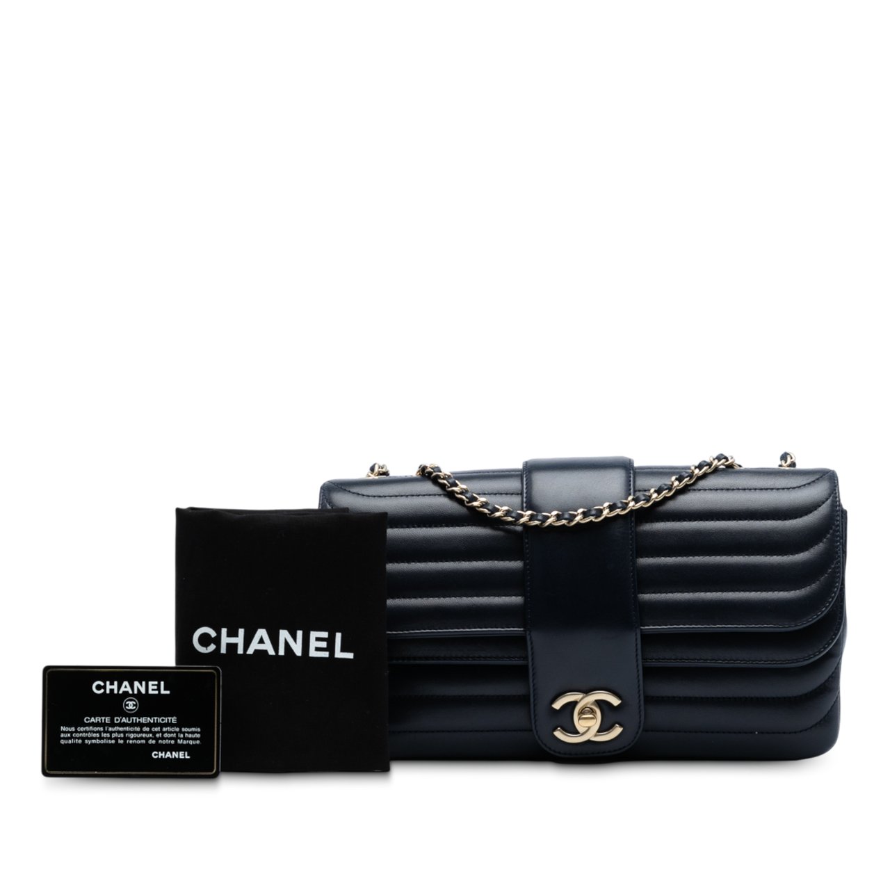 Chanel CC Horizontal Quilted Lambskin Double Flap Blauw