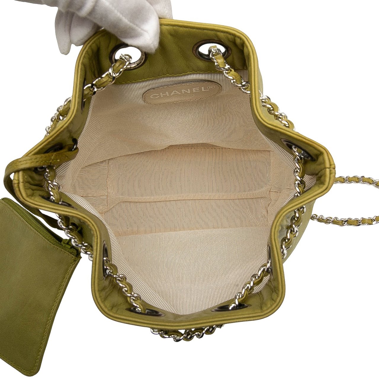 Chanel CC Lambskin Drawstring Backpack Groen