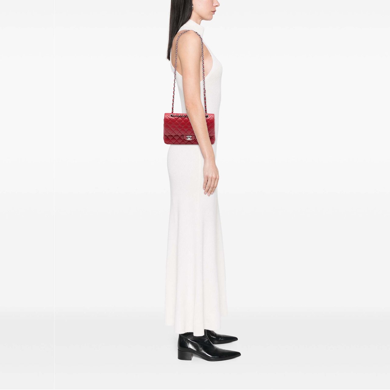 Chanel Medium Classic Caviar Double Flap Rood