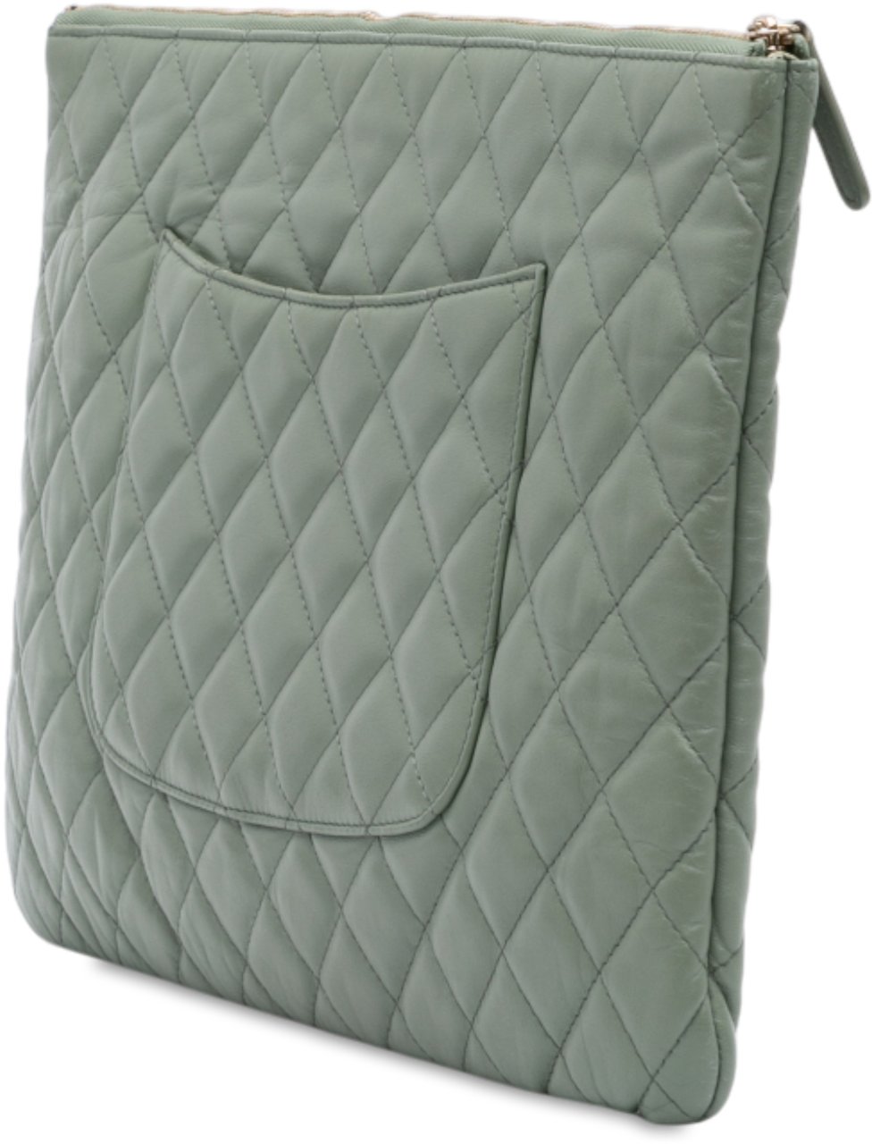 Chanel Large Quilted Lambskin O Case Clutch Groen