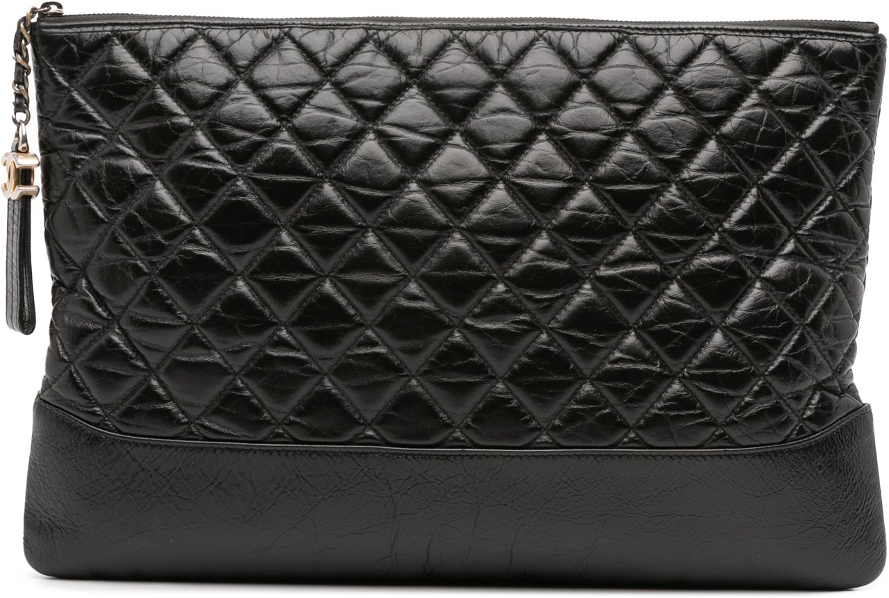 Chanel Large Aged Calfskin Gabrielle O Case Clutch Zwart