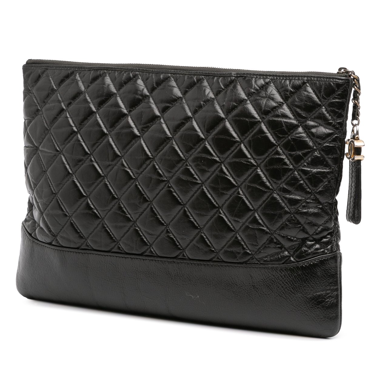 Chanel Large Aged Calfskin Gabrielle O Case Clutch Zwart