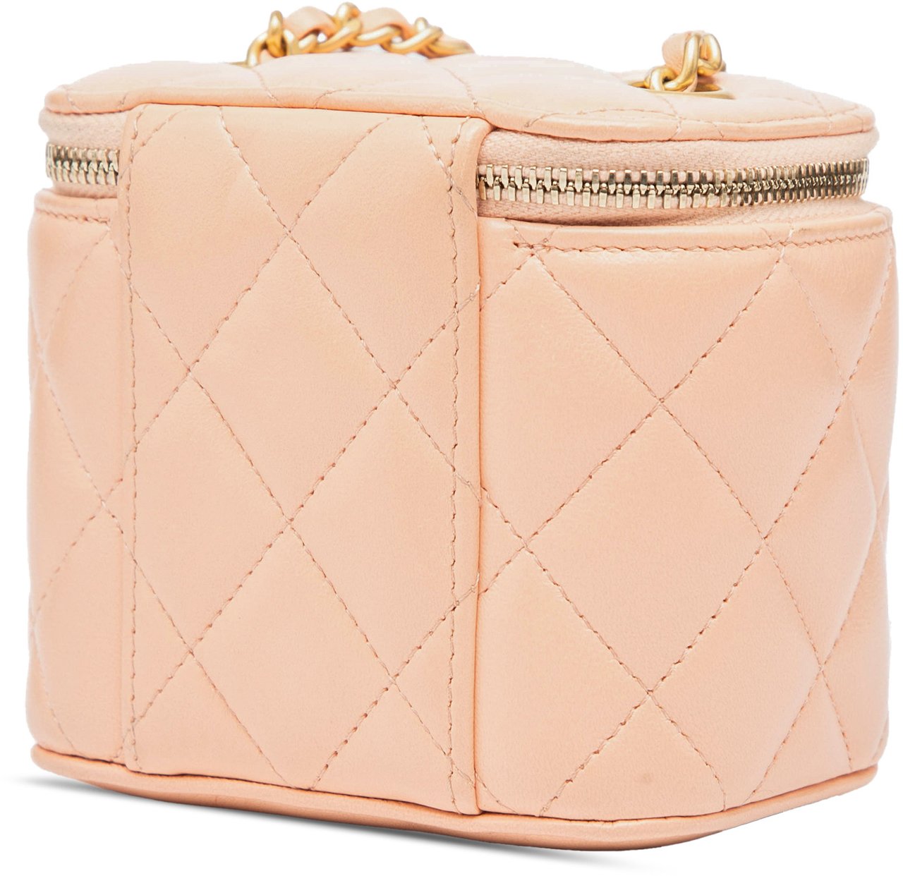 Chanel Mini Quilted Lambskin Pearl Crush Vanity Case With Chain Roze