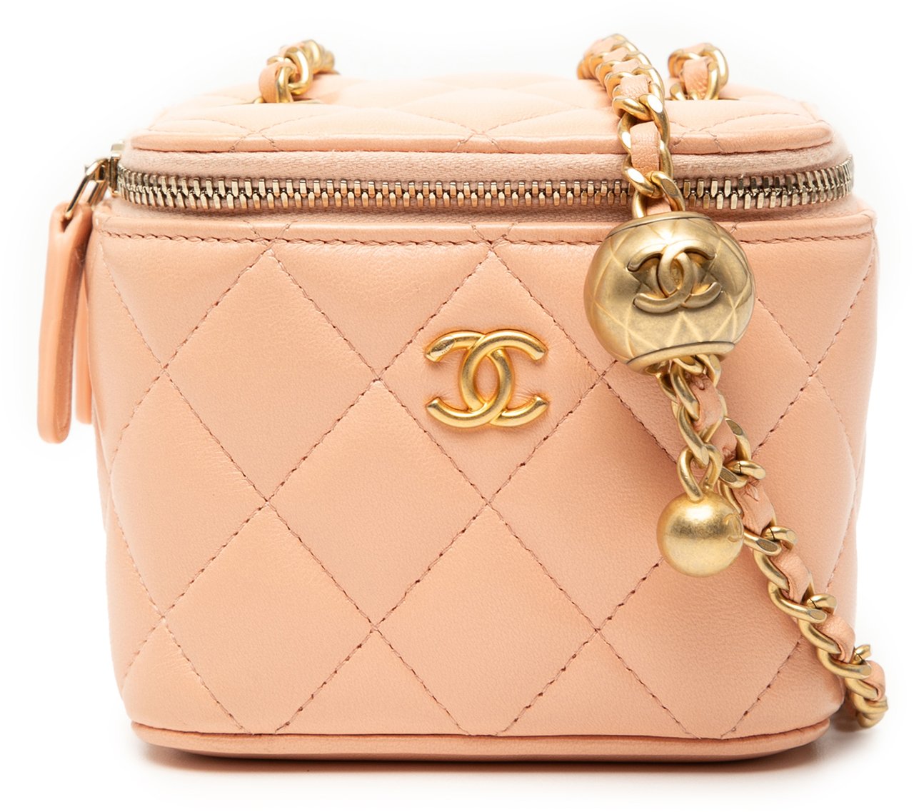 Chanel Mini Quilted Lambskin Pearl Crush Vanity Case With Chain Roze