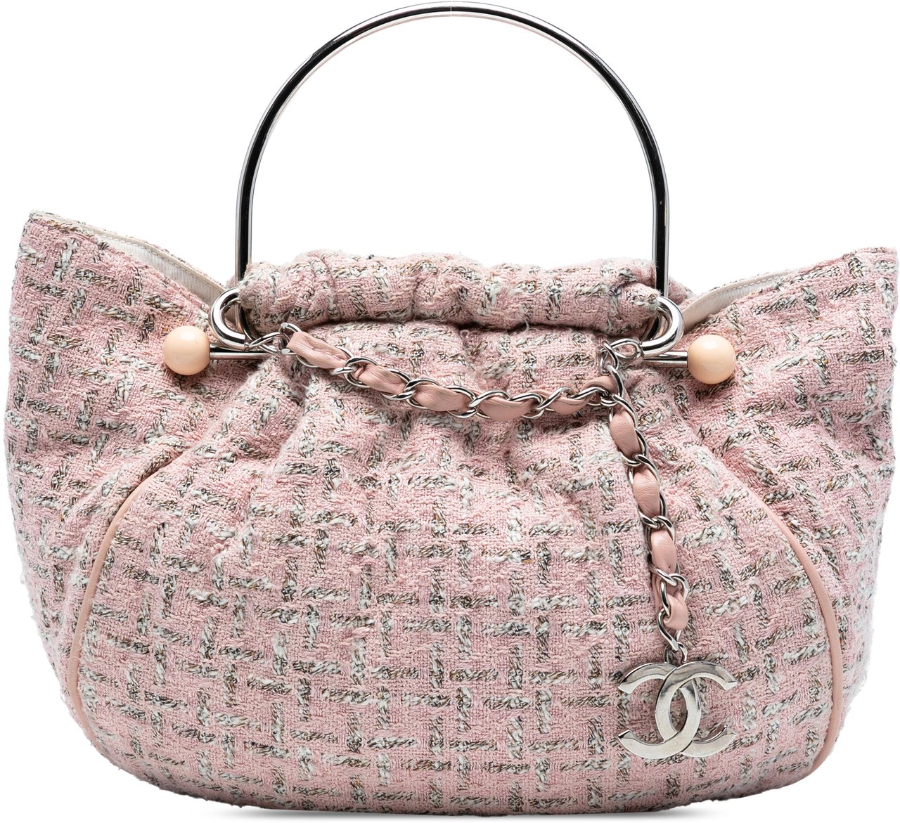 Chanel Tweed Boucle Knitting Top Handle Bag Roze