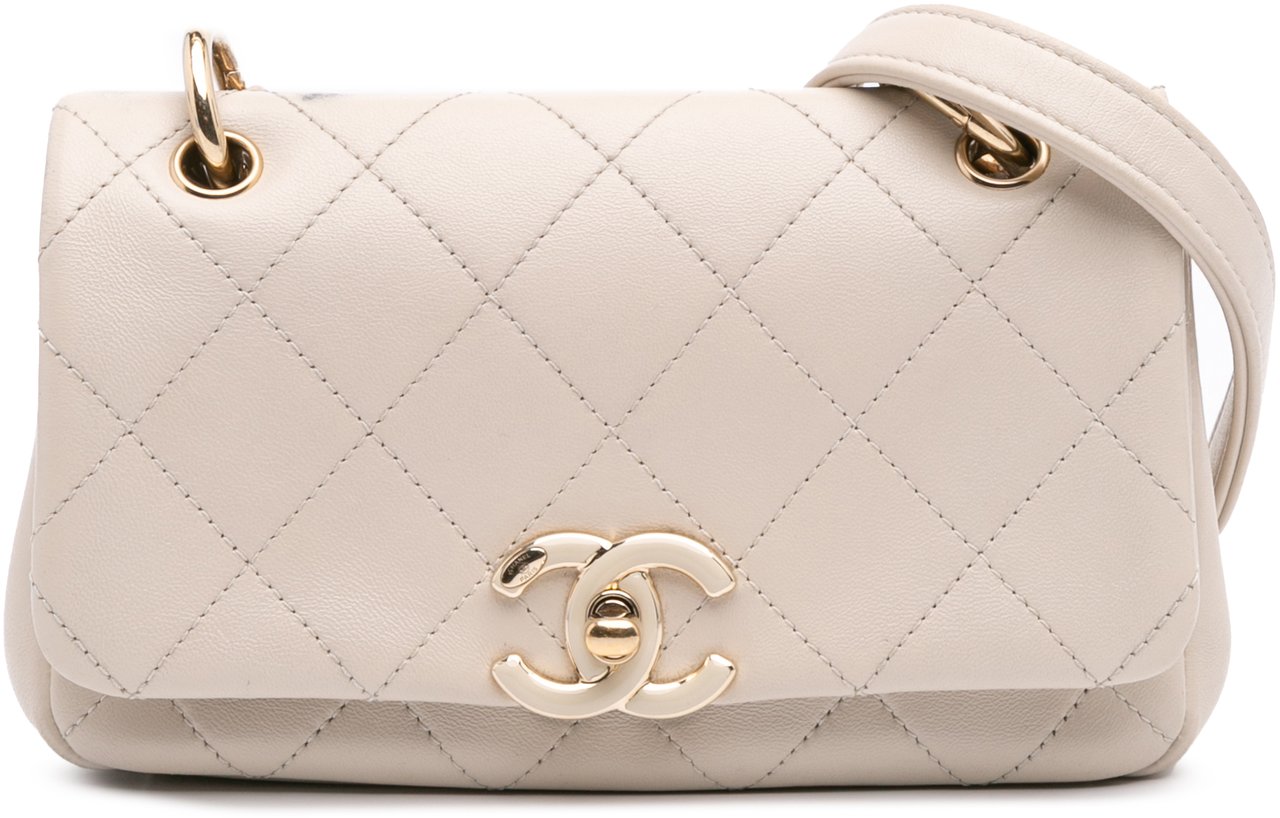 Chanel Medium Lambskin Twist Chain Enamel CC Flap Bruin