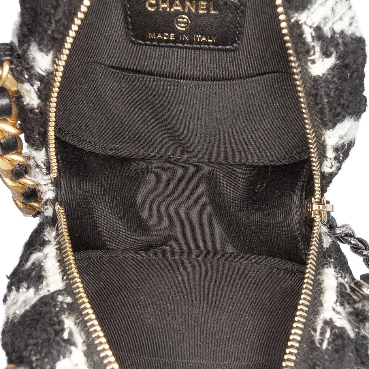 Chanel Tweed 19 Round Clutch with Chain and Coin Purse Wit