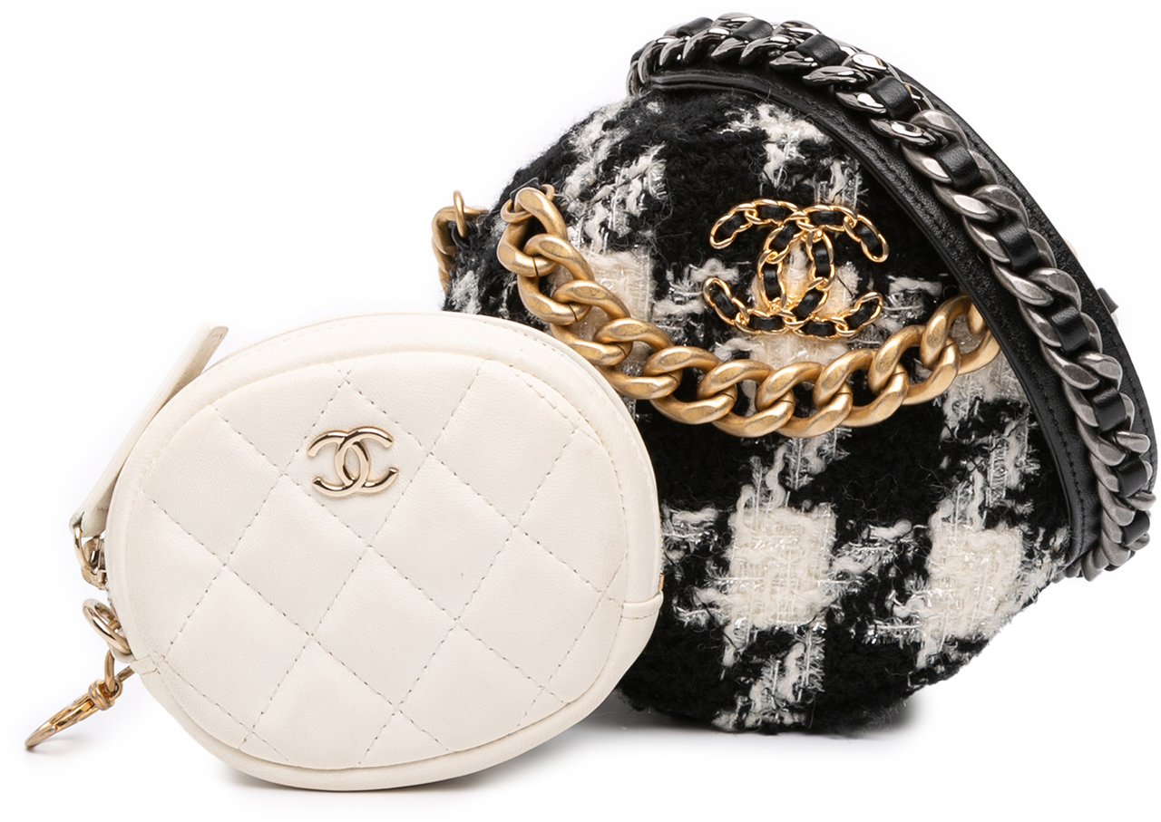 Chanel Tweed 19 Round Clutch with Chain and Coin Purse Wit