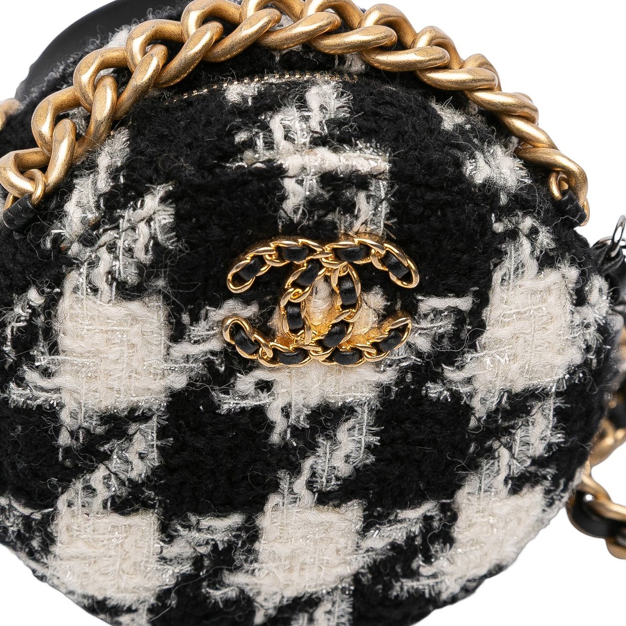 Chanel Tweed 19 Round Clutch with Chain and Coin Purse Wit