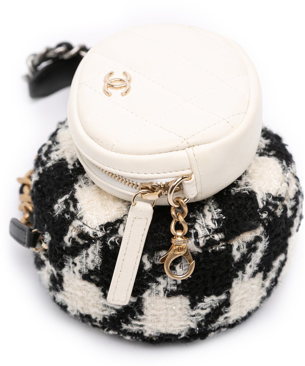 Chanel Tweed 19 Round Clutch with Chain and Coin Purse Wit