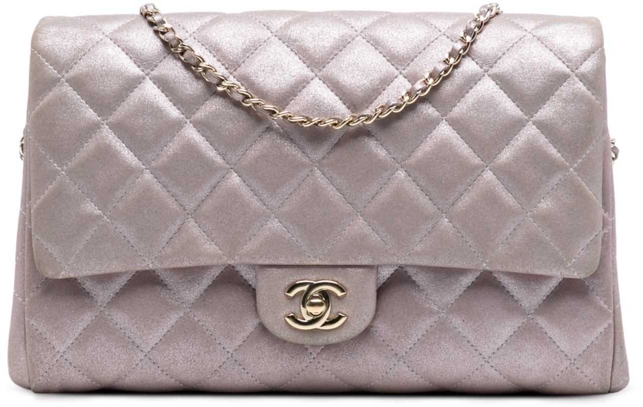 Chanel CC Quilted Iridescent Calfskin Clutch with Chain Roze