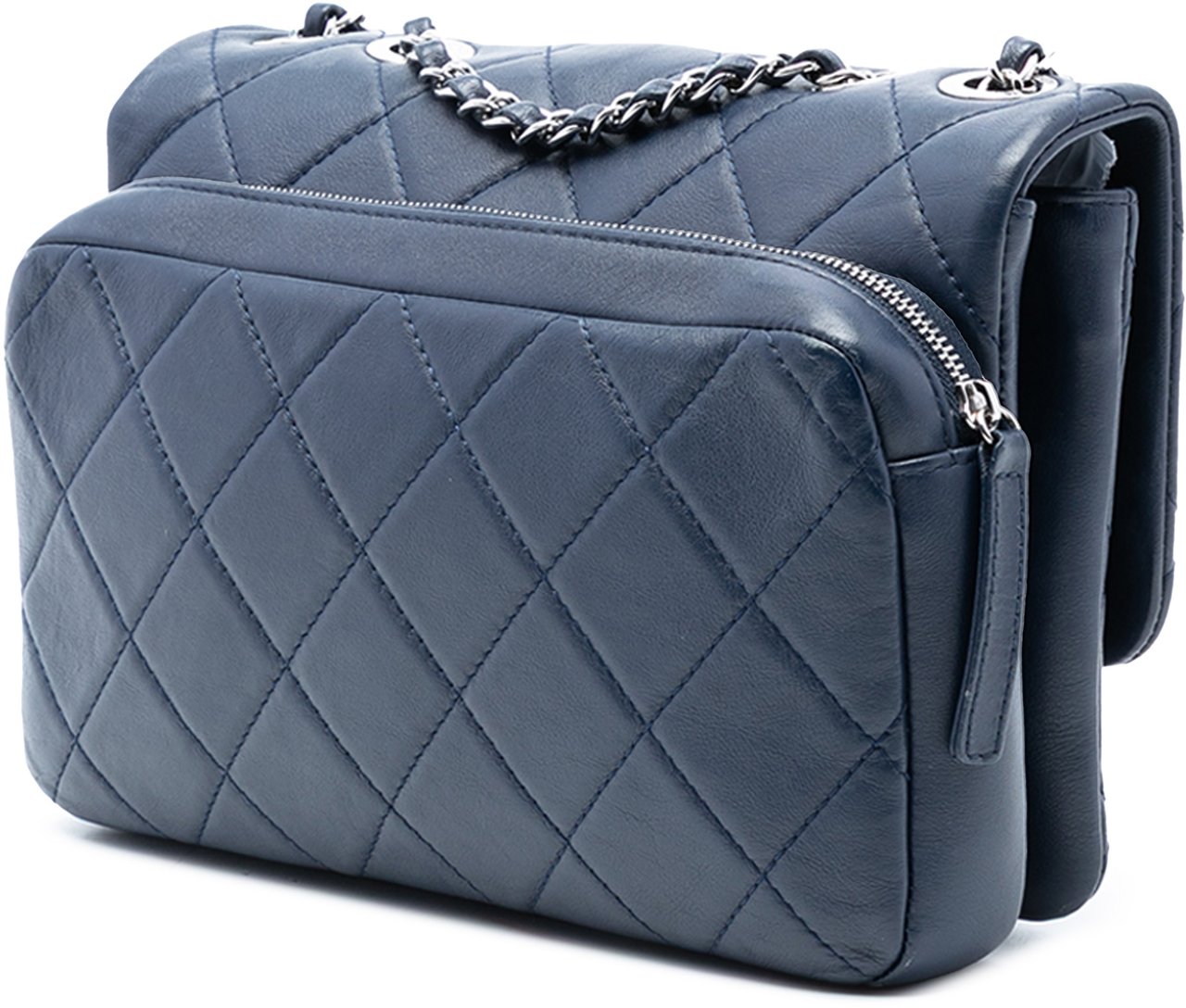 Chanel CC Quilted Calfskin Zipped Flap Blauw