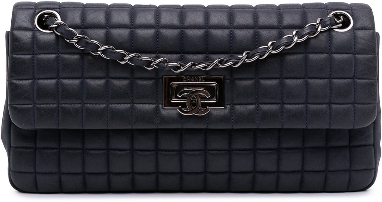 Chanel Chocolate Bar Iridescent Calfskin Bubble Flap Blauw