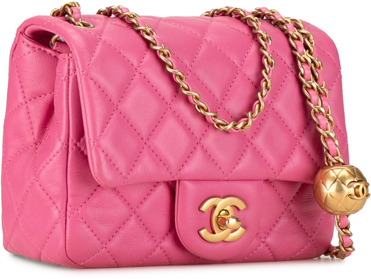 Chanel Mini Square Classic Lambskin Pearl Crush Single Flap Roze